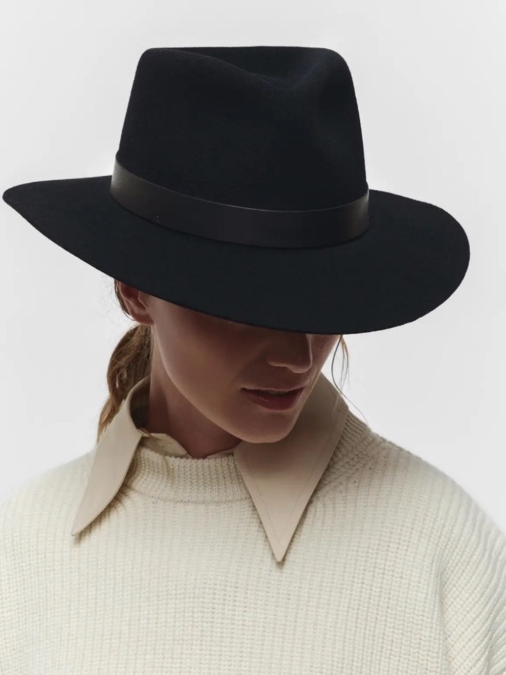 Janessa Leoné Ross Black 100% Wool Wide Brim Fedora Hat M